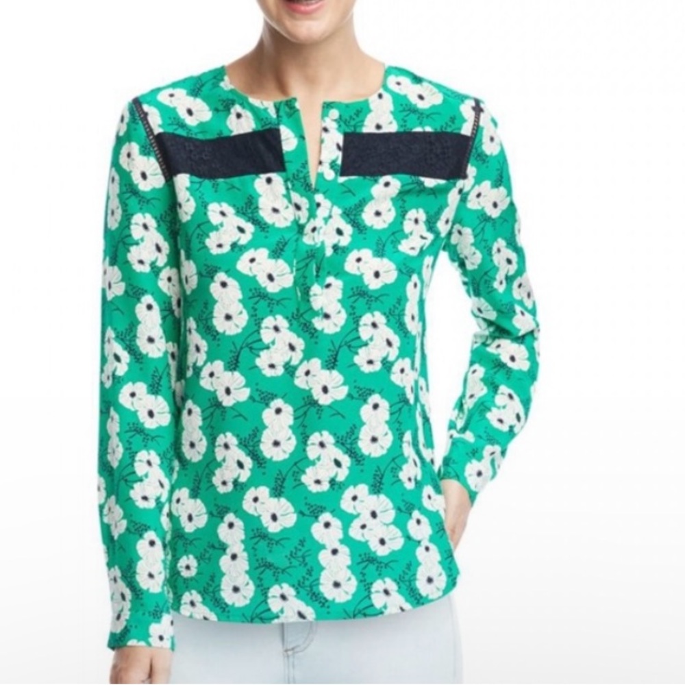 Draper James Hilltop Garden Floral Silk Blouse - Size 4